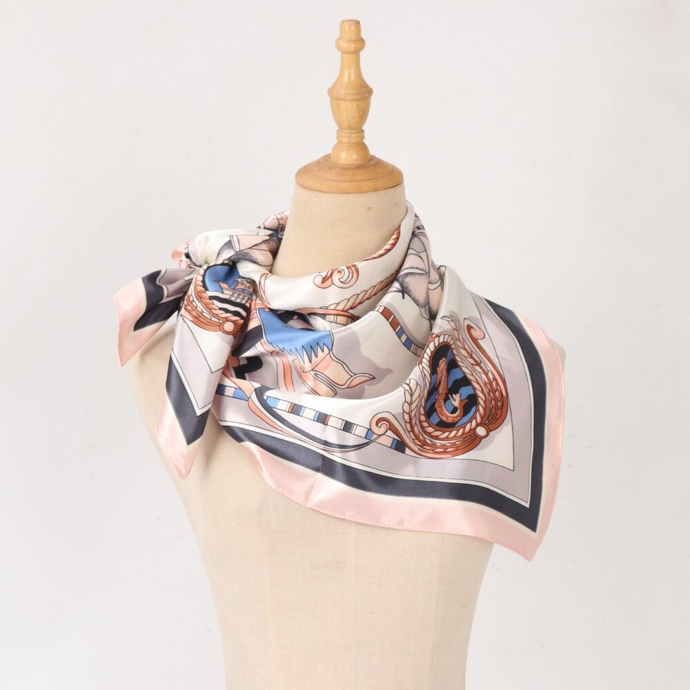 35.4" Pink Sailboat Print Square Scarf - Stylish Polyester Headscarf